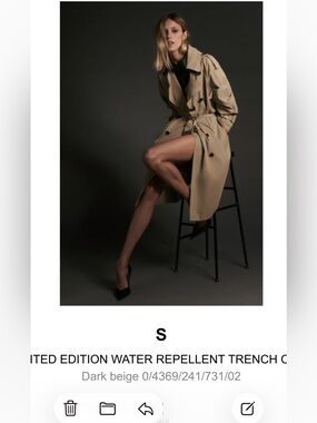 Zara Beige oversized Trench Coat with Belt sz small Ltd edition water repellent